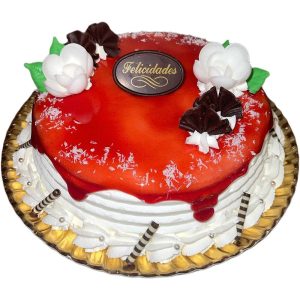 Tarta Latina decorada con glaseado de fresa rojo brillante y relleno a elegir.